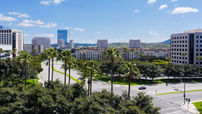 Aerial,View,Of,The,Downtown,Irvine,,California,Skyline.